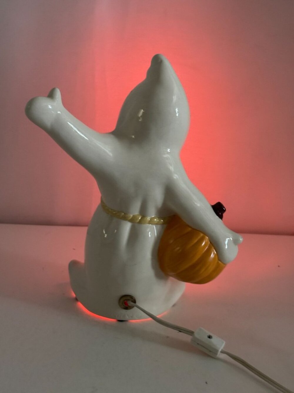 Vintage Ceramic Halloween Lighted Ghost Holding a Jack-O-Lantern - Picture 2 of 8